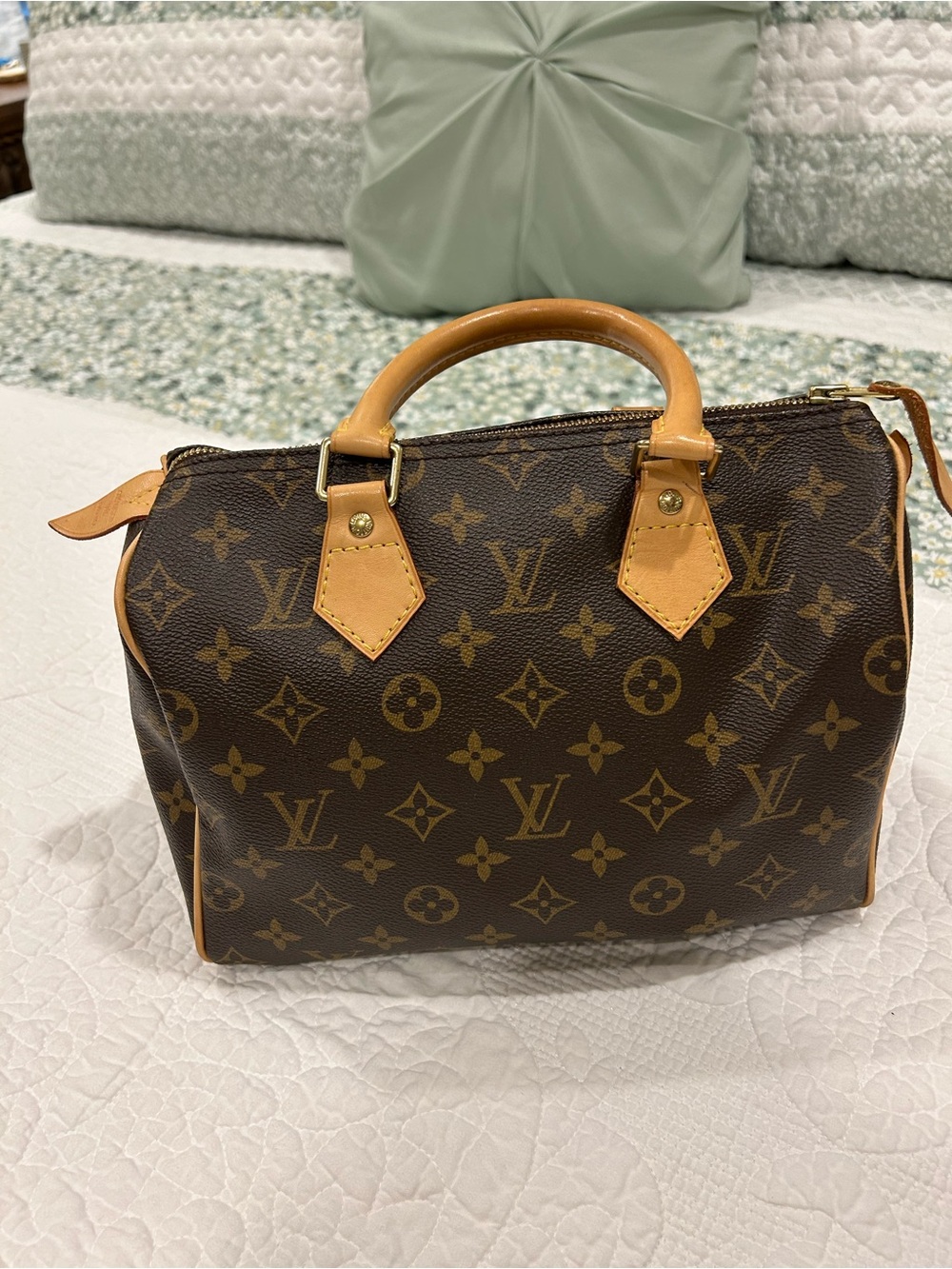 Louis Vuitton Speedy 25 Monogram Canvas Satchel - Brown with Tan Trim - Picture 2 of 15